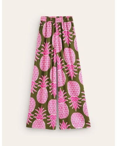 Boden Crinkle Wide Trousers Avocado, Pineapple Pop - Pink