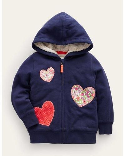Boden Applique Lined Hoodie Baby - Blue