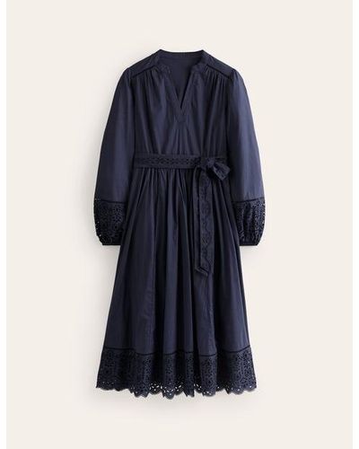 Boden Jen Broderie Cotton Midi Dress - Blue