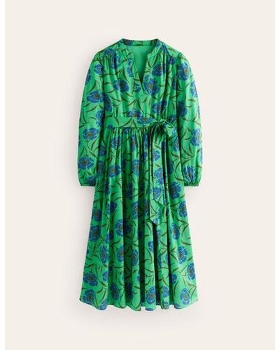 Boden Jen Cotton Midi Dress Ming Green, Peony Sprig