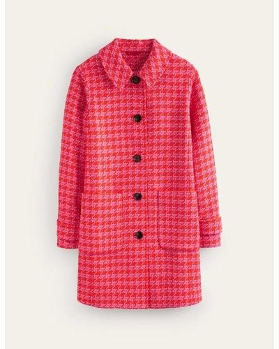 Boden Button Checked Fitted Coat - Pink