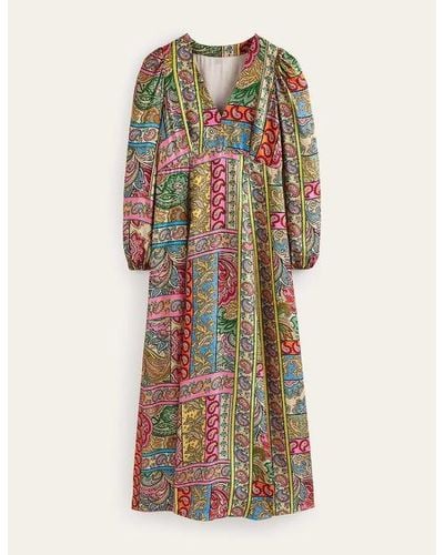 Boden Blouson Sleeve Maxi Tea Dress Multi, Patchwork - Multicolour