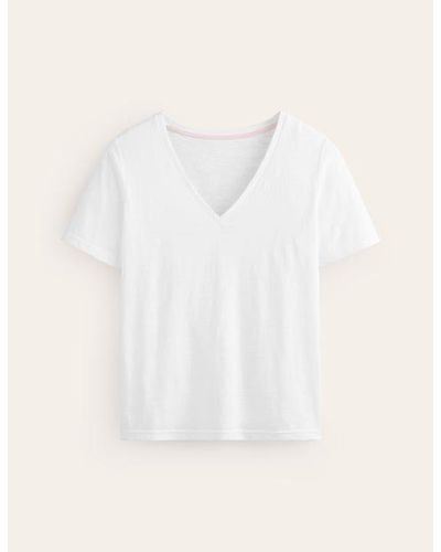 Boden Regular V-Neck Slub T-Shirt - White