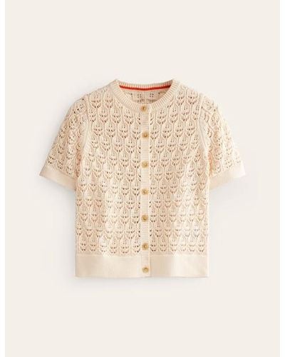 Boden Short Sleeve Crochet Cardigan - Natural