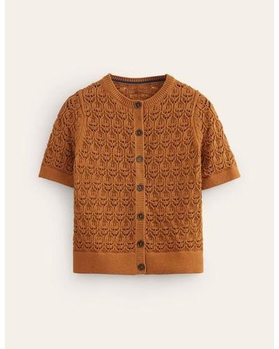 Boden Short Sleeve Crochet Cardigan - Brown