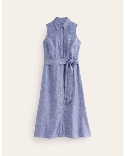 Boden Kate Linen Midi Shirt Dress - Blue