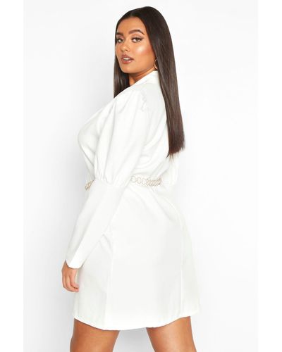 Boohoo Womens Plus Puff Sleeve Blazer Dress in White - Lyst