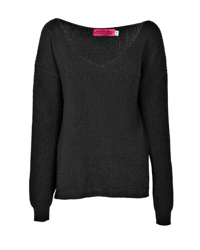 Boohoo Oversized V Neck Jumper in Black - Lyst