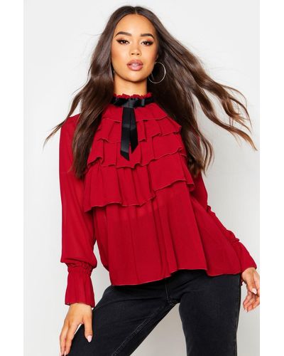 boohoo red blouse
