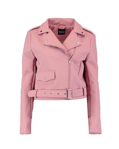 Boohoo Belted Pu Biker Jacket in Dusky Pink (Pink) - Lyst