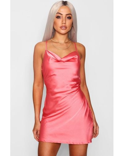 boohoo pink satin dress