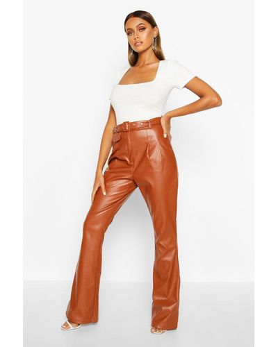 boohoo brown leather trousers