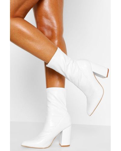 white pointed block heels