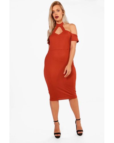 cold shoulder high neck dress