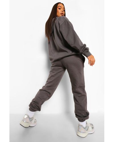 slogan print hooded tracksuit in charcoal