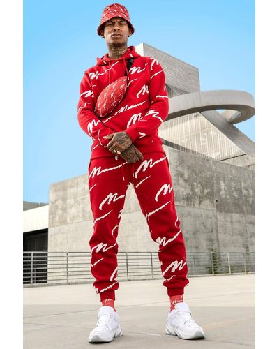 Survêtement à capuche imprimé MAN sur l'ensemble Boohoo pour homme en  coloris Rouge - Lyst