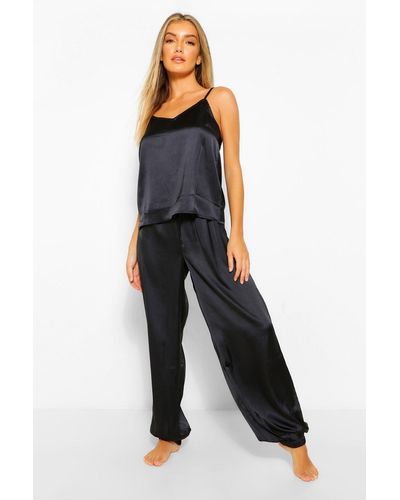 Boohoo Satin Cami And Jogger Pj Set in Black - Lyst