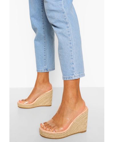Boohoo Clear Double Strap Wedge - Lyst