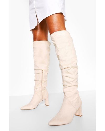 block heel beige boots