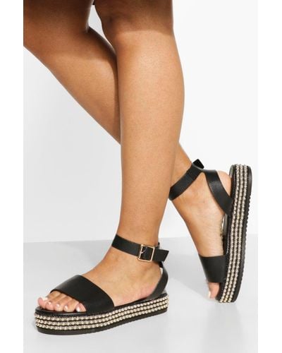 Boohoo Studded Sole Buckle Flatform in Black - Lyst