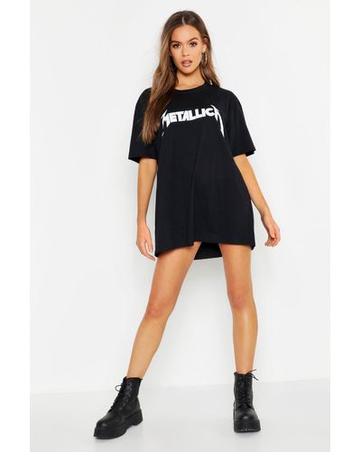 Boohoo Metallica License Oversized T-shirt Dress in Black - Lyst