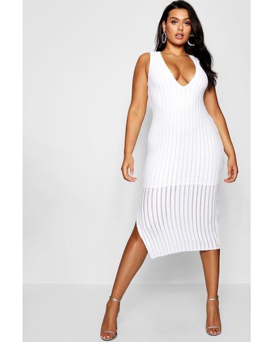 Boohoo Synthetic Womens Sequin Stripe Midi Dress With One Piece - White