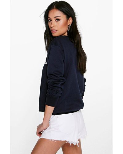 Boohoo Synthetic Madison Hey Boy Slogan Sweatshirt in Navy (Blue) - Lyst