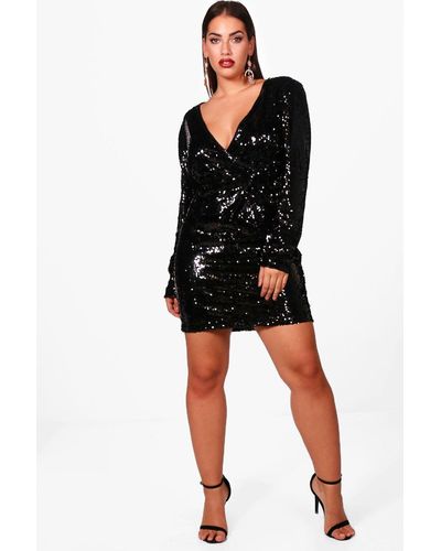black wrap sequin dress