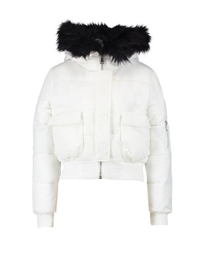 white cropped coat with hood