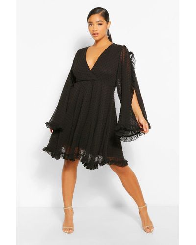 dobby chiffon wide sleeve skater dress