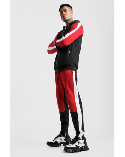 boohooman red joggers