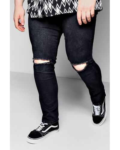 Boohoo Denim Big And Tall Black Ripped Knee Skinny Jeans for Men - Lyst