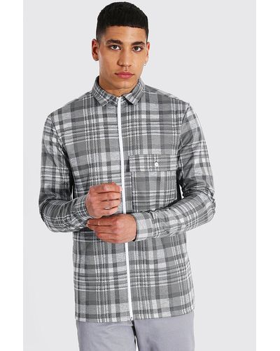 dogtooth jacquard zip through overshirt