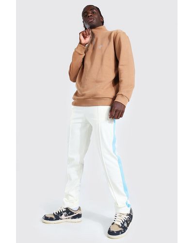 BoohooMAN Cotton Oversized Half Zip Dove Tricot Tracksuit in Brown for Men - Lyst