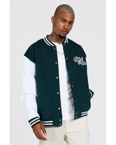 BoohooMAN Denim Official Man Jersey Varsity Bomber Jacket in Green for ...
