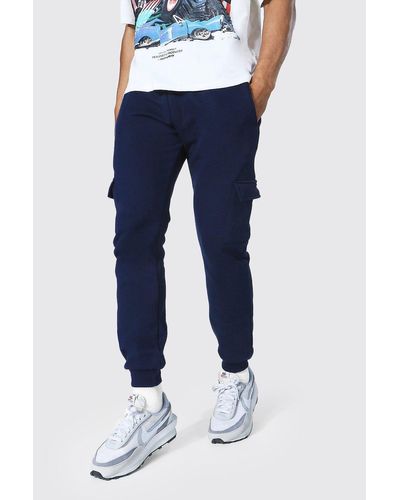 BoohooMAN Slim Basic Cargo Jersey Jogger in Navy (Blue) for Men - Lyst