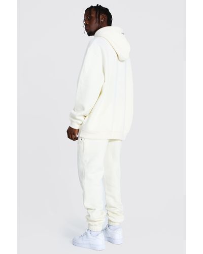 BoohooMAN Cotton Melrose Print Oversized Hooded Tracksuit in Cream ...