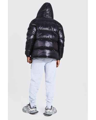 high shine hooded puffer jacket boohooman