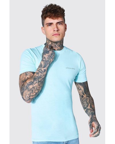 BoohooMAN Denim Man Official Muscle Fit Crew Neck T-shirt in Blue for ...