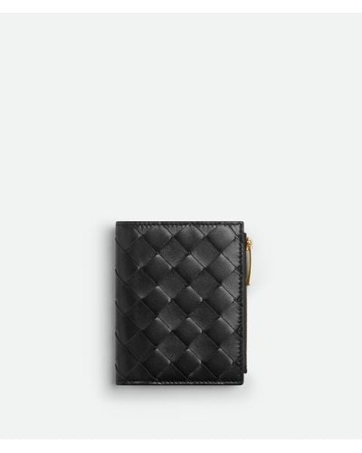 Bottega Veneta Small Intrecciato Bi-Fold Zip Wallet - Black