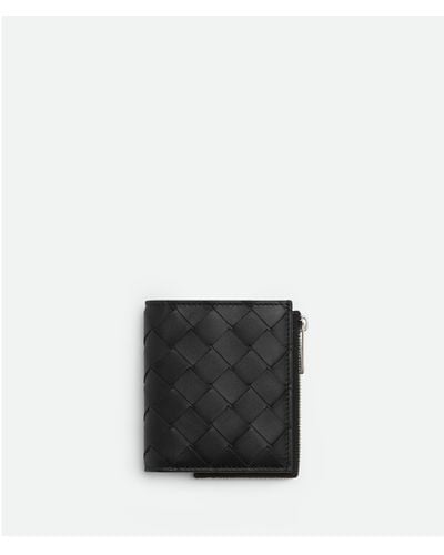 Bottega Veneta Intrecciato Bi-Fold Wallet With Zip - Black