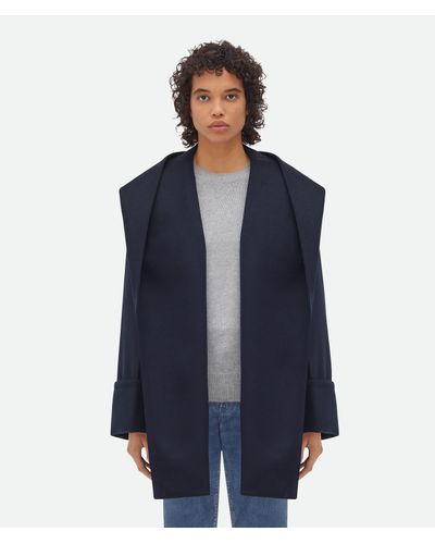 Bottega Veneta Double Wool Cashmere Hooded Coat - Blue