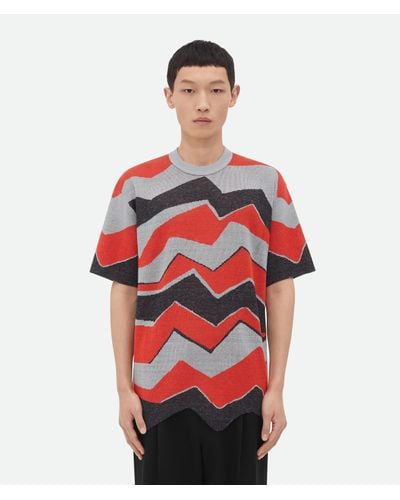 Bottega Veneta T-shirt En Maille Jacquard Zigzag - Rouge