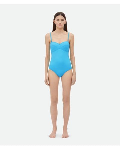 Bottega Veneta Stretch Nylon Bustier Swimsuit - Blue
