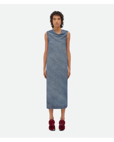 Bottega Veneta Bedrucktes Kleid Aus Denim Und Viskose - Blau
