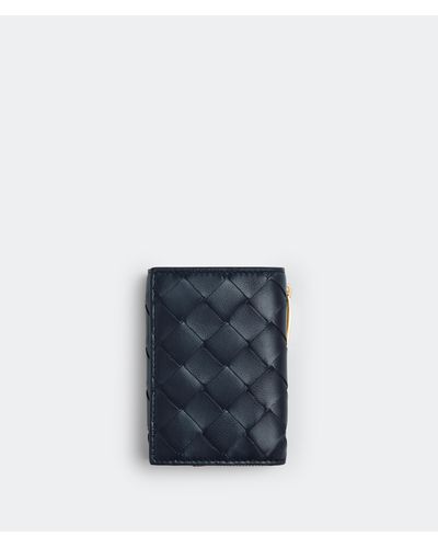Bottega Veneta Small Intrecciato Tri-Fold Zip Wallet - Blue