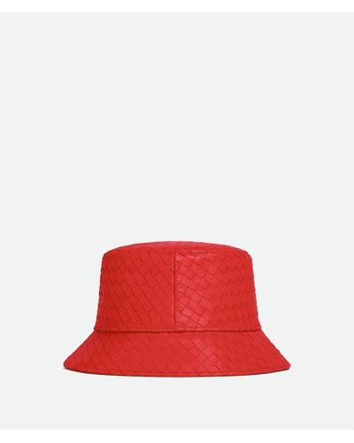 Bottega Veneta Leather Intrecciato Bucket Hat - Red