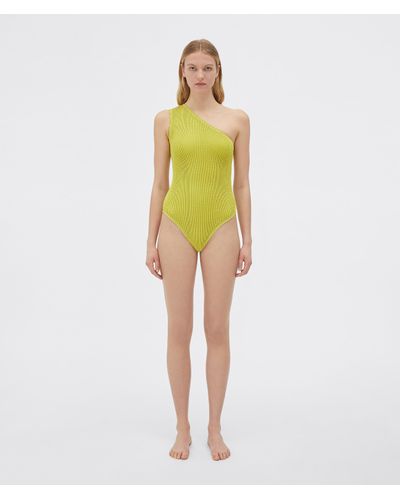 Bottega Veneta Crinkle One Shoulder Bikini Set in White