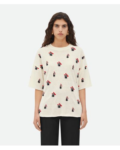 Bottega Veneta T-shirt À Fleurs En Jacquard De Lin - Neutre