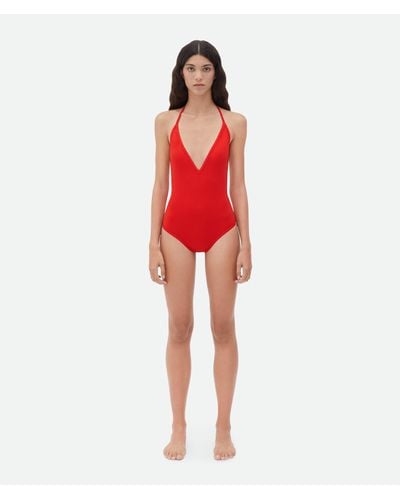 Bottega Veneta Stretch Nylon Halter Neck Swimsuit - Red